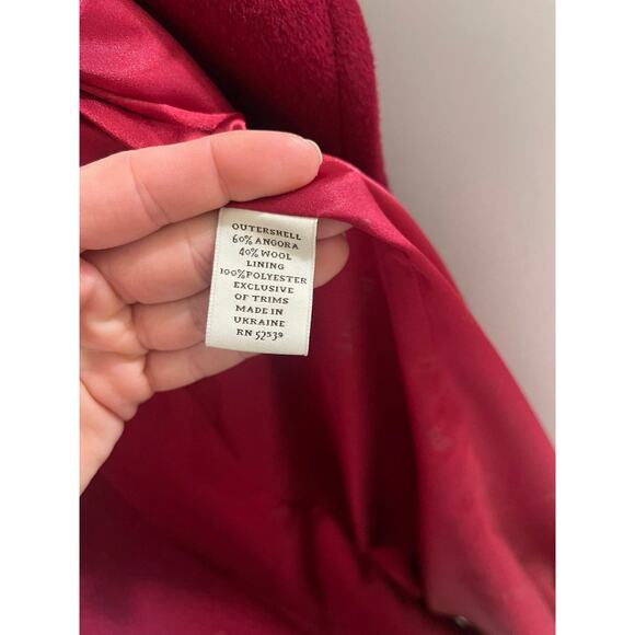 Womens Red Perry Ellis Double Breasted Wool Coat Size 6 Black Fur Collar Jacket - Picture 7 of 7